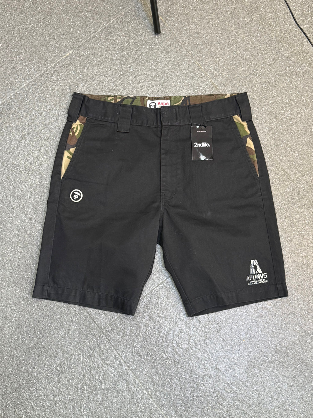 AAPE "APUNVS" Black Cargo Shorts