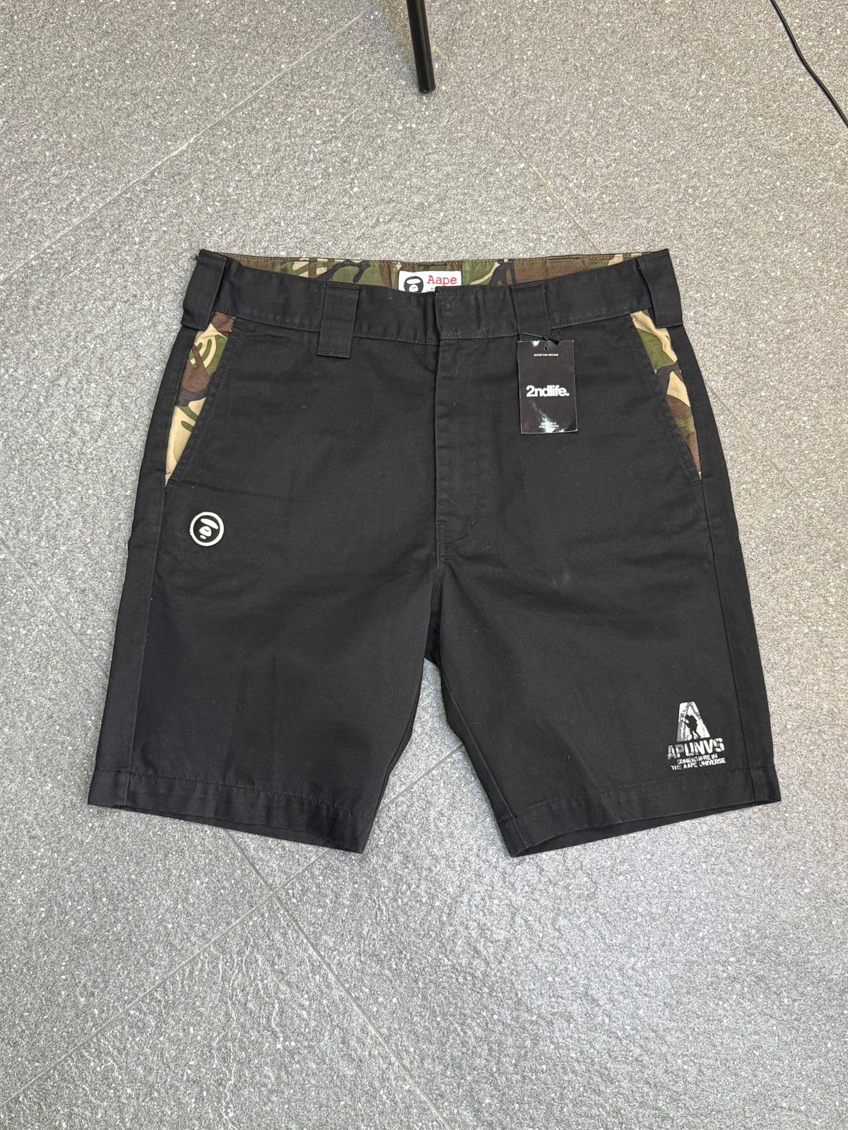 AAPE "APUNVS" Black Cargo Shorts