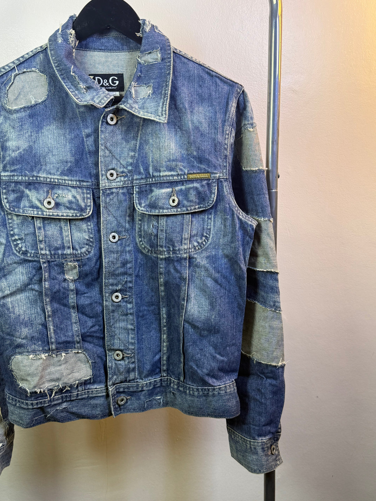 Dolce and Gabbana Distressed Patchwork Denim Jacket