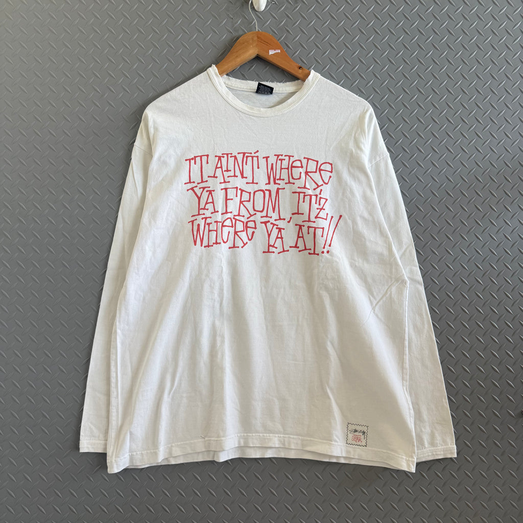 Stussy Distressed "It aint where ya from" Longsleeve Tee - Size XL