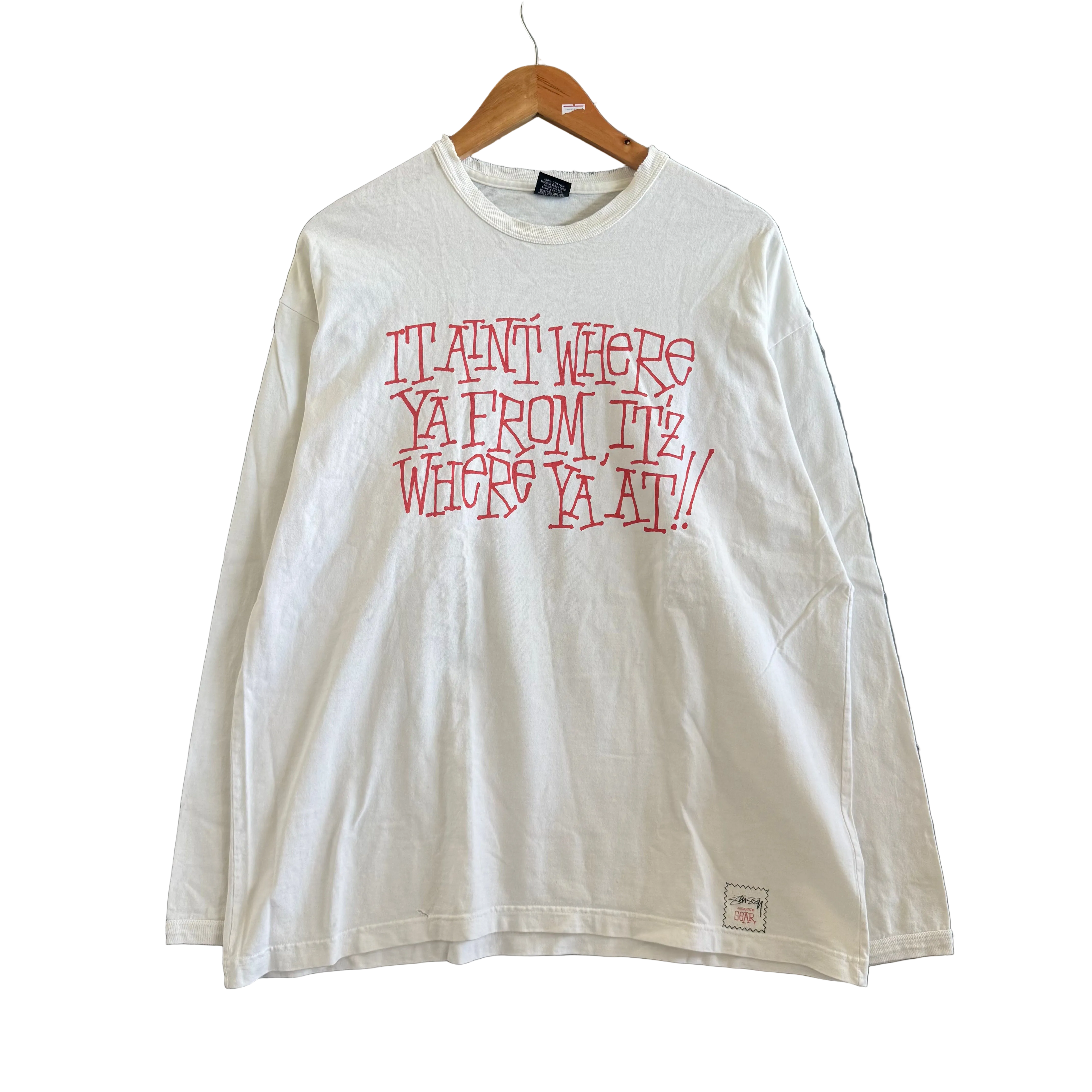 Stussy Distressed "It aint where ya from" Longsleeve Tee - Size XL