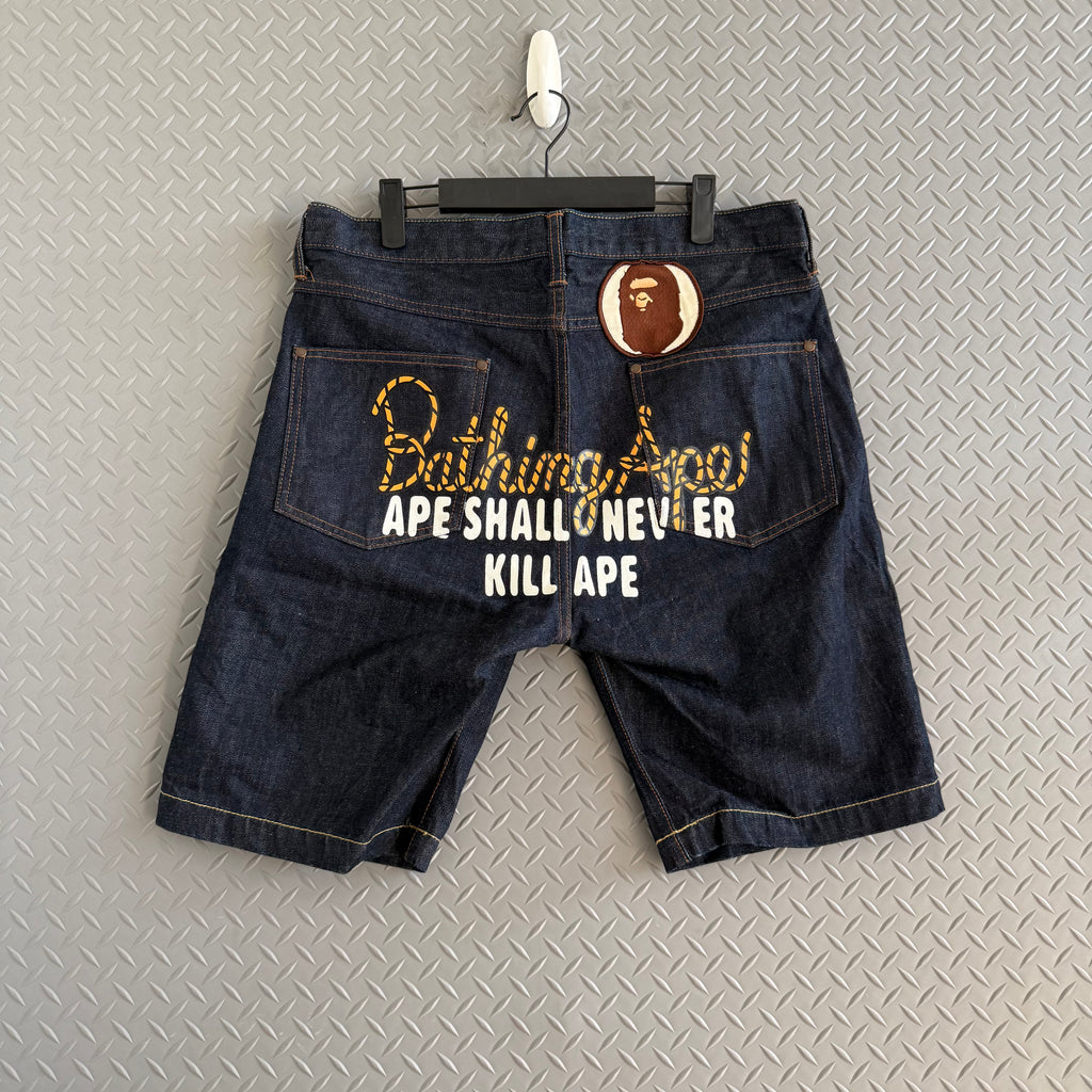 A Bathing Ape Embroidred Denim Shorts - Size M