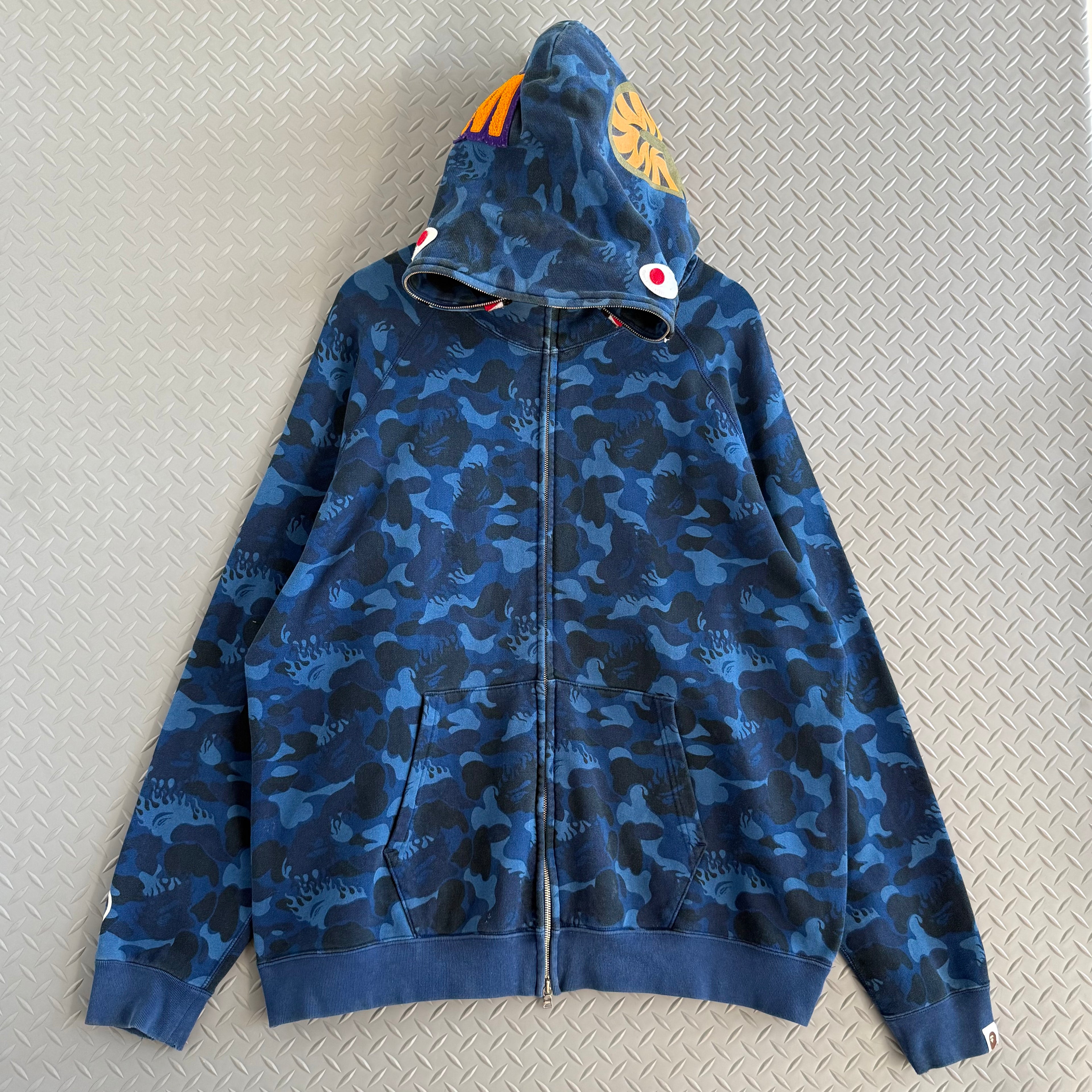 A Bathing Ape Shark Flame Hoodie - Size XL
