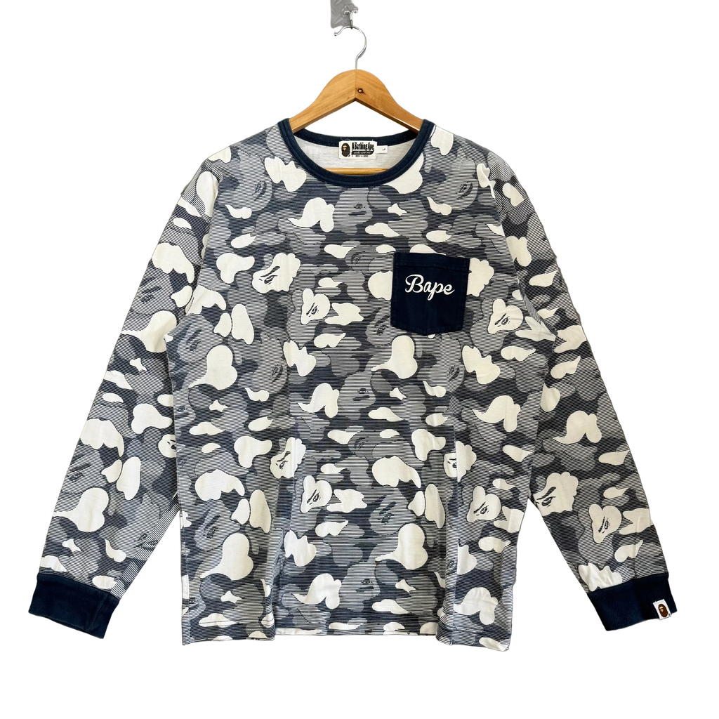 BAPE Stripe ABC Camo Relaxed Fit Pocket L/S Tee - Size L