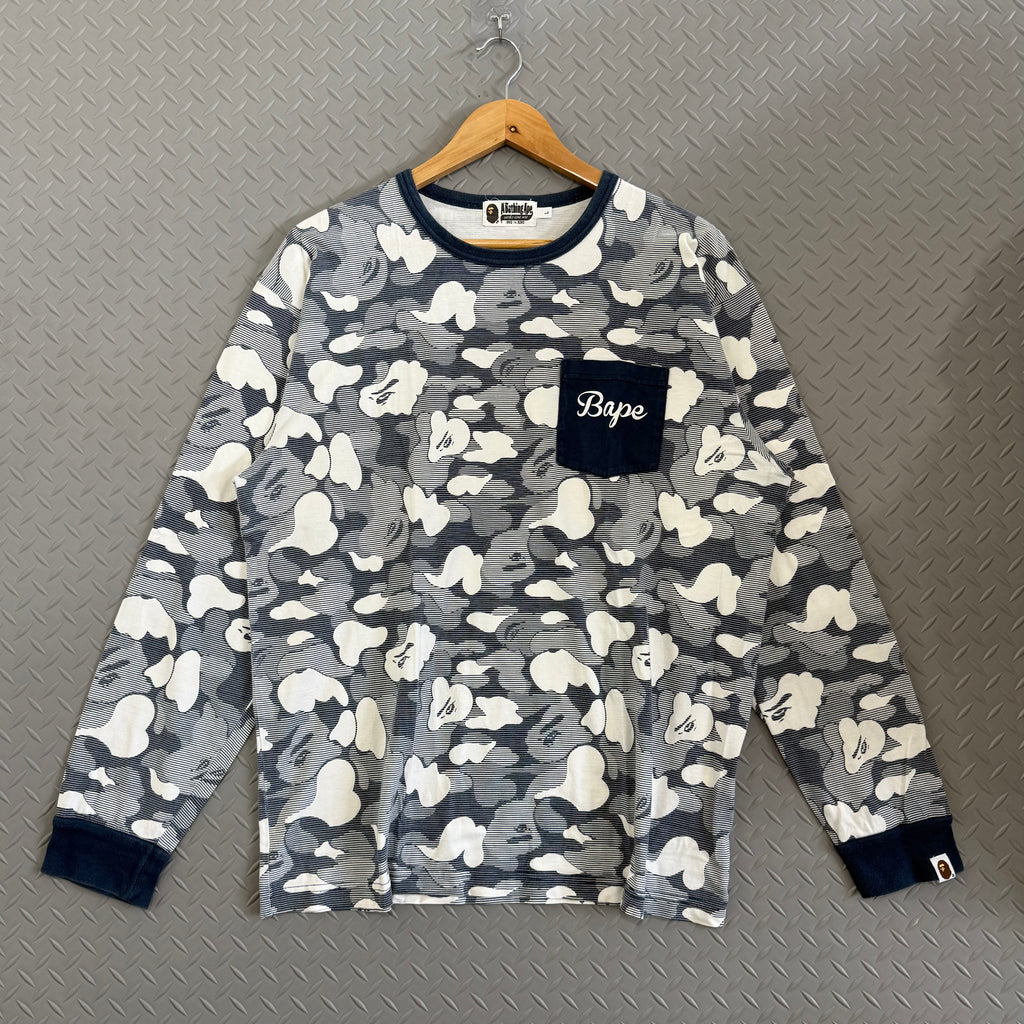 BAPE Stripe ABC Camo Relaxed Fit Pocket L/S Tee - Size L