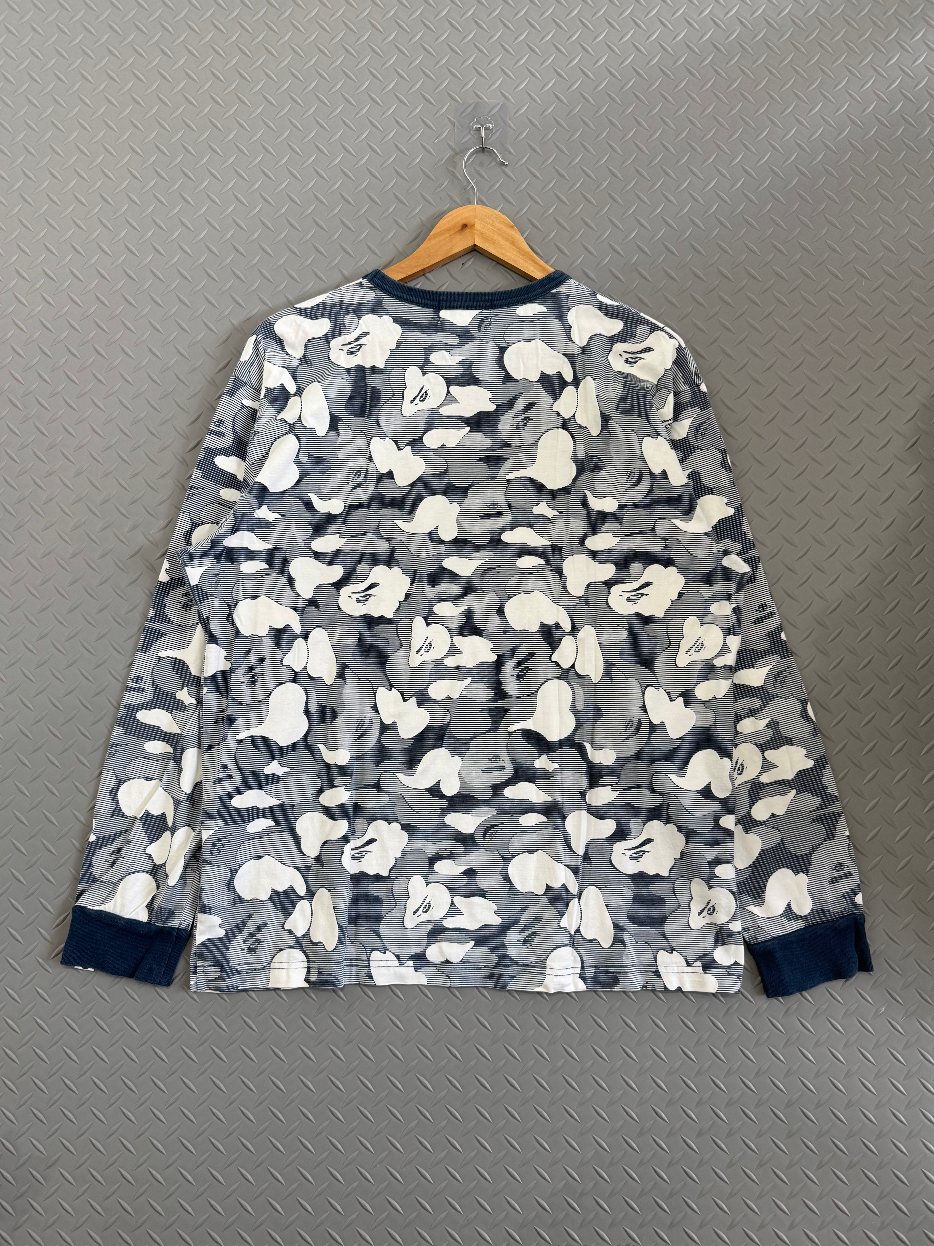 BAPE Stripe ABC Camo Relaxed Fit Pocket L/S Tee - Size L