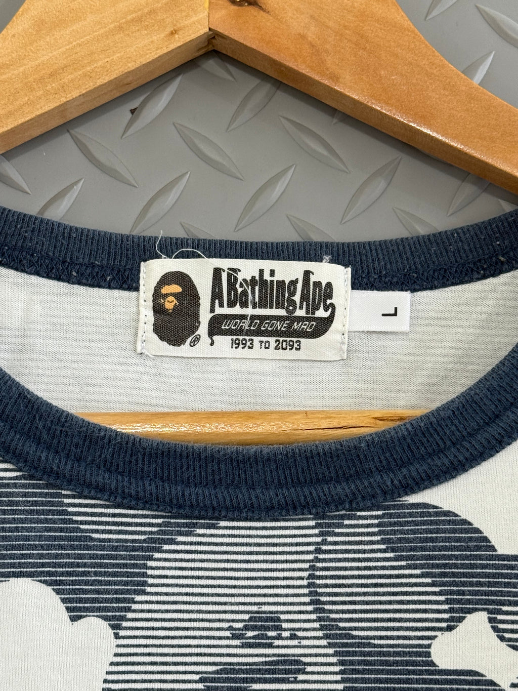 BAPE Stripe ABC Camo Relaxed Fit Pocket L/S Tee - Size L